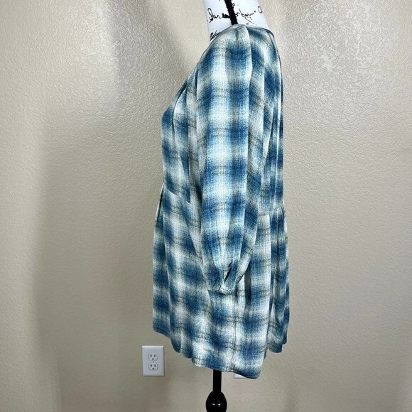 Anthropologie Maeve Blue Cavalon Plaid Peplum Boho Peasant Top Size S - Picture 14 of 15